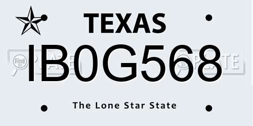 IB0G568 Texas License Plate