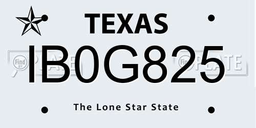 IB0G825 Texas License Plate