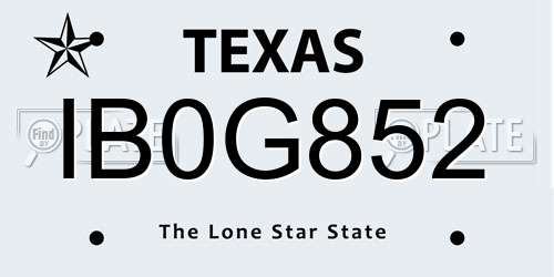 IB0G852 Texas License Plate