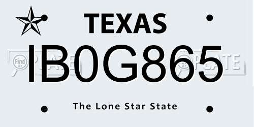 IB0G865 Texas License Plate