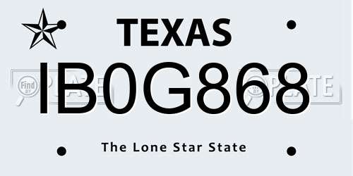 IB0G868 Texas License Plate