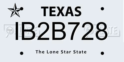 IB2B728 Texas License Plate
