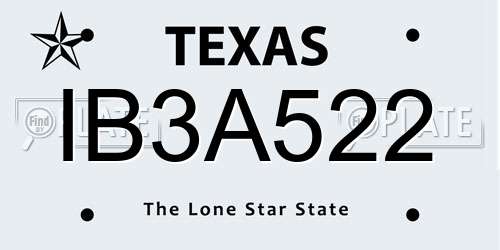 IB3A522 Texas License Plate