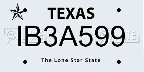 IB3A599 Texas License Plate