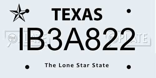 IB3A822 Texas License Plate