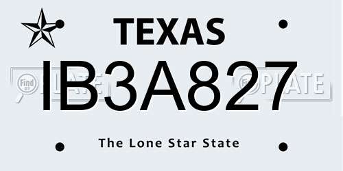 IB3A827 Texas License Plate