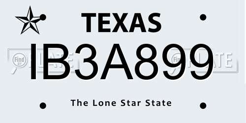 IB3A899 Texas License Plate