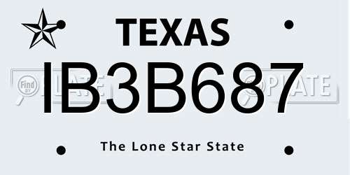 IB3B687 Texas License Plate