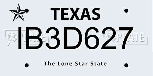 IB3D627 Texas License Plate