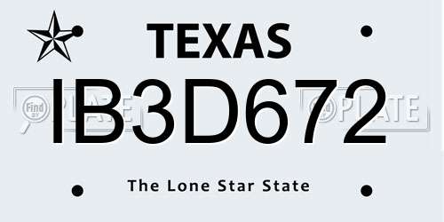 IB3D672 Texas License Plate