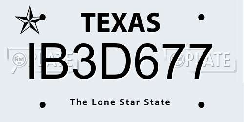 IB3D677 Texas License Plate