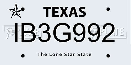 IB3G992 Texas License Plate