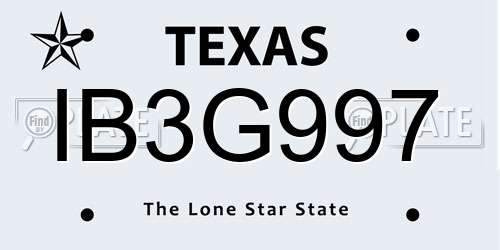 IB3G997 Texas License Plate