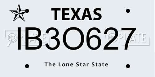 IB3O627 Texas License Plate