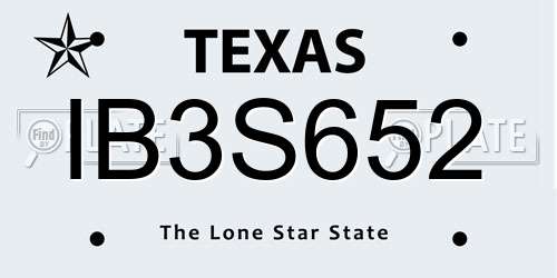 IB3S652 Texas License Plate
