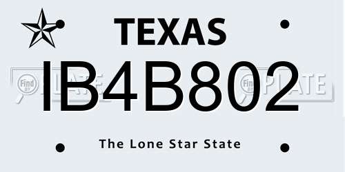 IB4B802 Texas License Plate