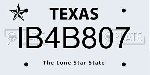 IB4B807 Texas License Plate
