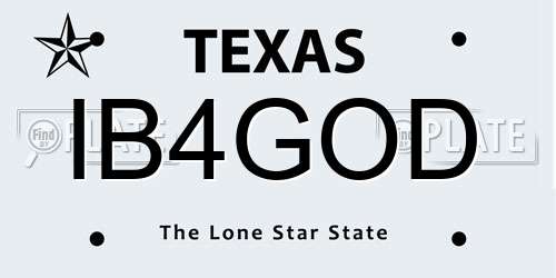 IB4GOD Texas License Plate