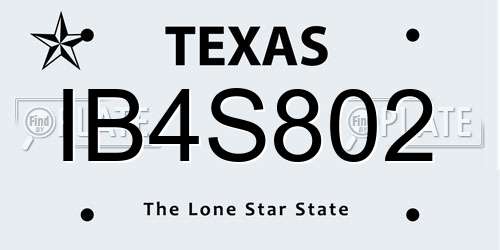 IB4S802 Texas License Plate