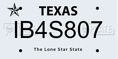 IB4S807 Texas License Plate