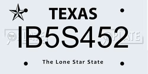 IB5S452 Texas License Plate