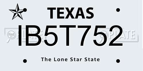 IB5T752 Texas License Plate