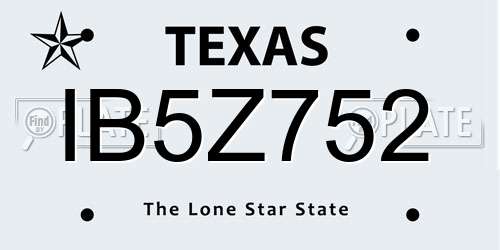 IB5Z752 Texas License Plate
