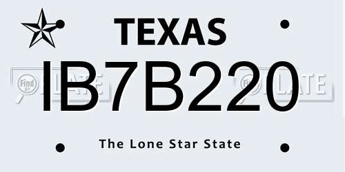 IB7B220 Texas License Plate