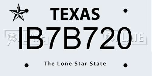 IB7B720 Texas License Plate