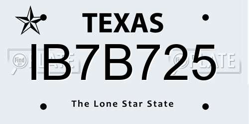 IB7B725 Texas License Plate