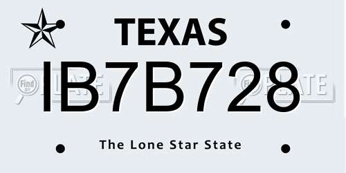 IB7B728 Texas License Plate