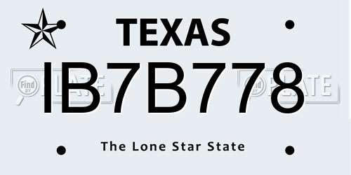 IB7B778 Texas License Plate