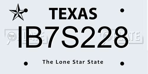 IB7S228 Texas License Plate