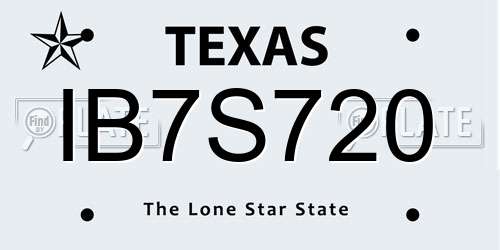 IB7S720 Texas License Plate