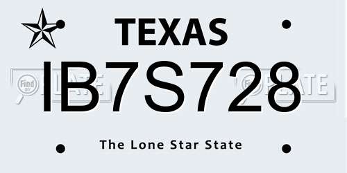 IB7S728 Texas License Plate