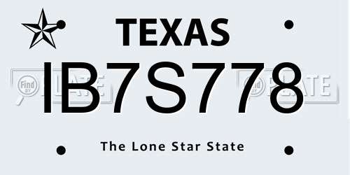 IB7S778 Texas License Plate