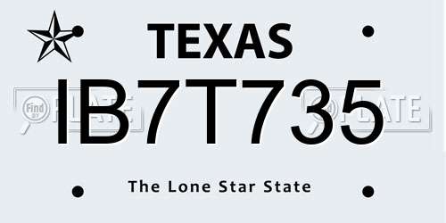IB7T735 Texas License Plate