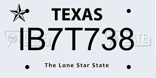 IB7T738 Texas License Plate