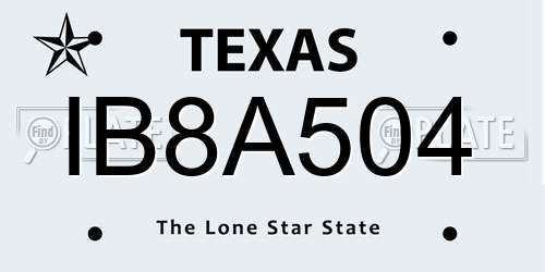 IB8A504 Texas License Plate