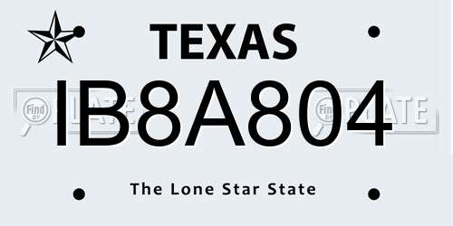 IB8A804 Texas License Plate