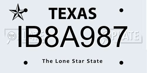 IB8A987 Texas License Plate