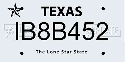 IB8B452 Texas License Plate
