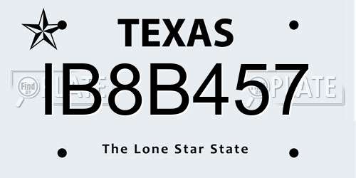 IB8B457 Texas License Plate