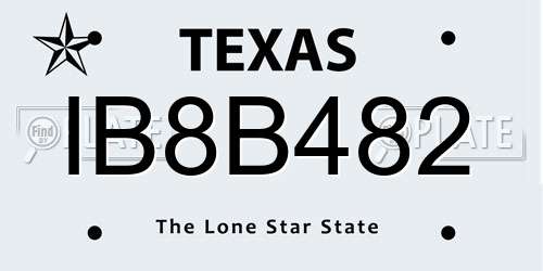 IB8B482 Texas License Plate