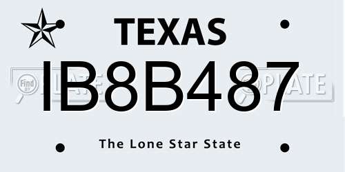 IB8B487 Texas License Plate