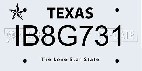 IB8G731 Texas License Plate