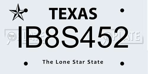 IB8S452 Texas License Plate