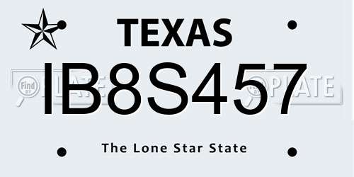 IB8S457 Texas License Plate
