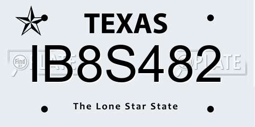 IB8S482 Texas License Plate