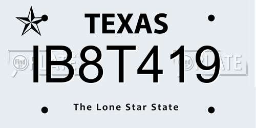 IB8T419 Texas License Plate